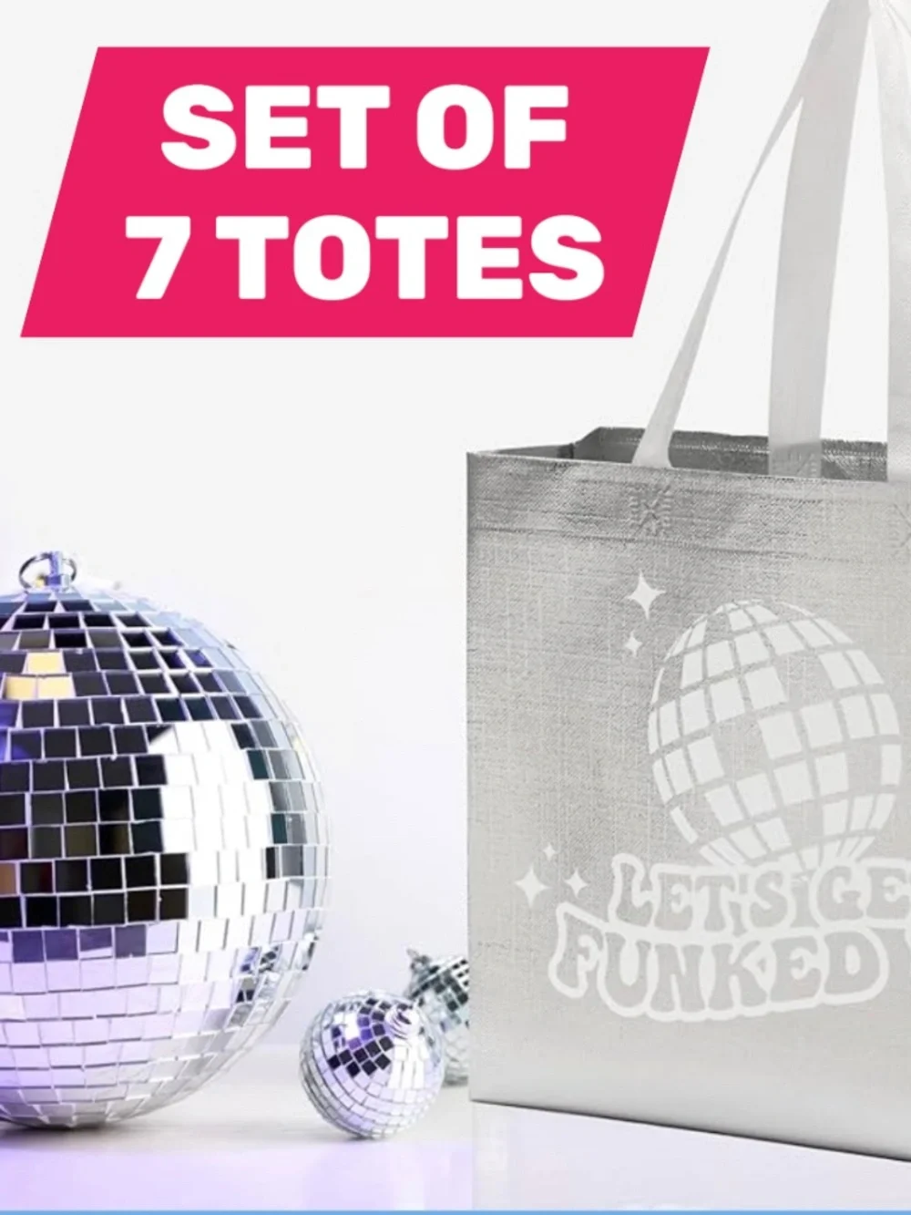 Last Disco Bachelorette Party Gift Bags Set of 7 Iridescent “Let’s Get Funked Up